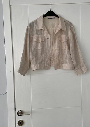 Bej Keten Düğmeli Kadın Gömlek - Görsel 5