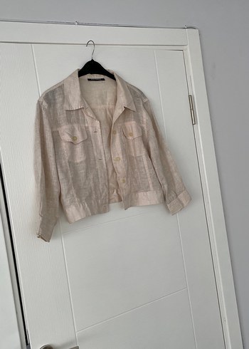 Bej Keten Düğmeli Kadın Gömlek - Görsel 6