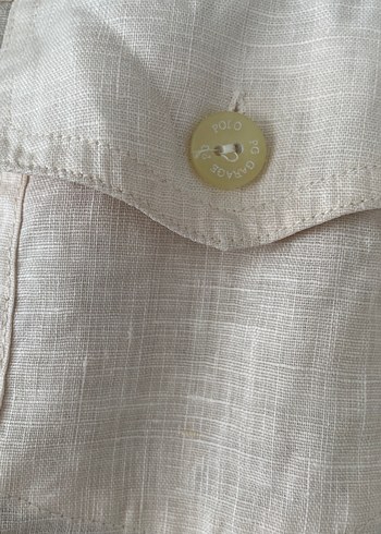 Bej Keten Düğmeli Kadın Gömlek - Görsel 13