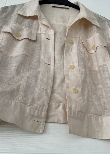 Bej Keten Düğmeli Kadın Gömlek - Görsel 14