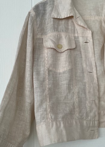 Bej Keten Düğmeli Kadın Gömlek - Görsel 3