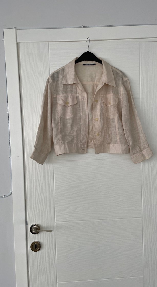 Bej Keten Düğmeli Kadın Gömlek - Görsel 5