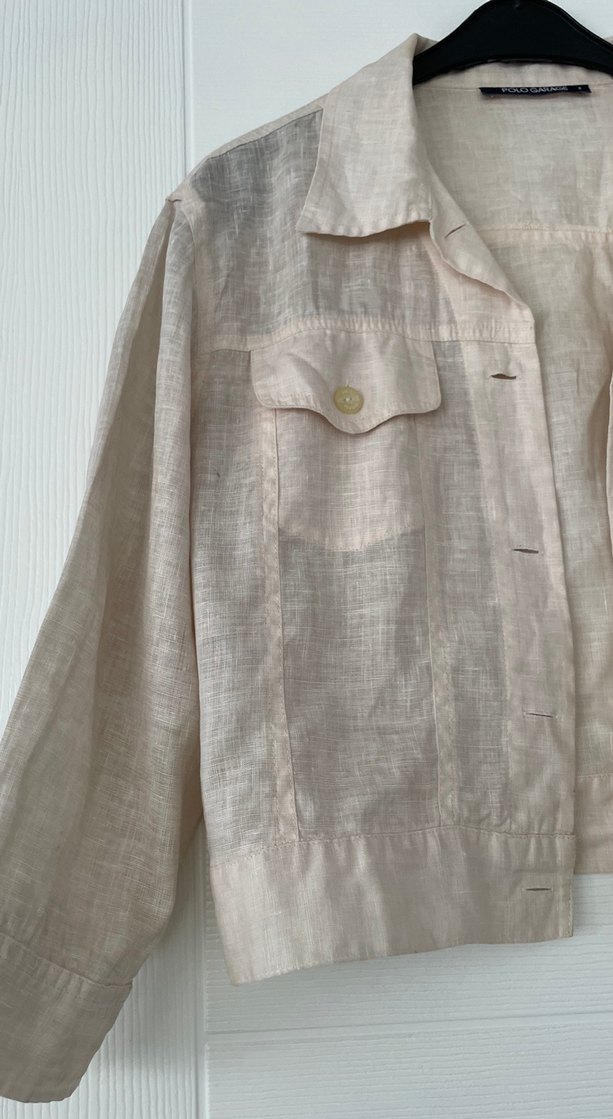 Bej Keten Düğmeli Kadın Gömlek - Görsel 3