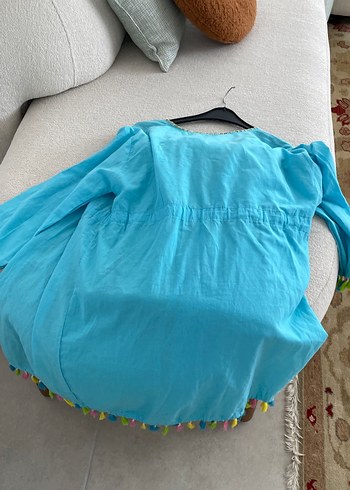 Püsküllü Turkuaz Uzun Bohem Kadın Kimono - Görsel 10