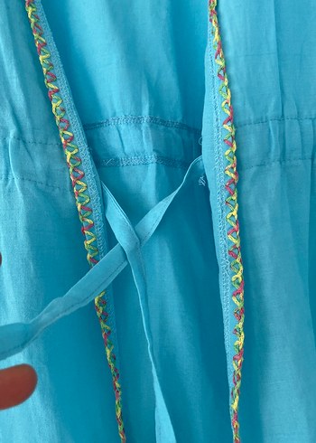 Püsküllü Turkuaz Uzun Bohem Kadın Kimono - Görsel 4