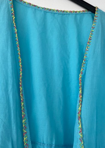 Püsküllü Turkuaz Uzun Bohem Kadın Kimono - Görsel 8