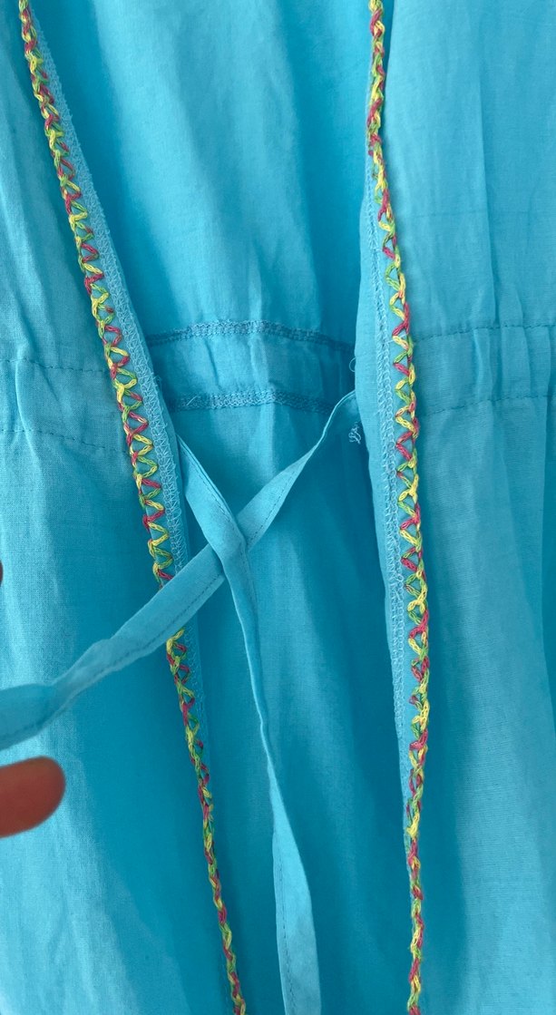 Püsküllü Turkuaz Uzun Bohem Kadın Kimono - Görsel 4