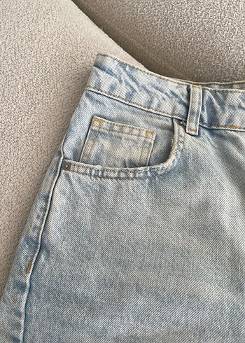 Mavi Pastel Renkli Kadın Salaş uzun Kot Şort - Görsel 2