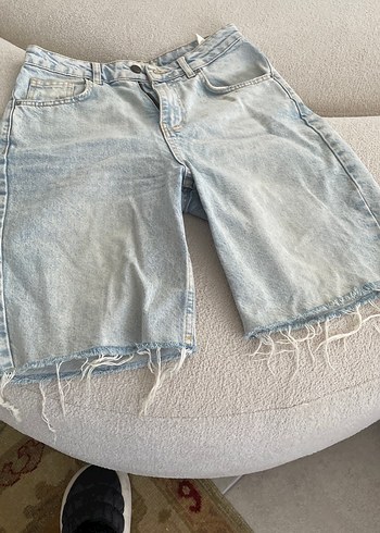 Mavi Pastel Renkli Kadın Salaş uzun Kot Şort - Görsel 4