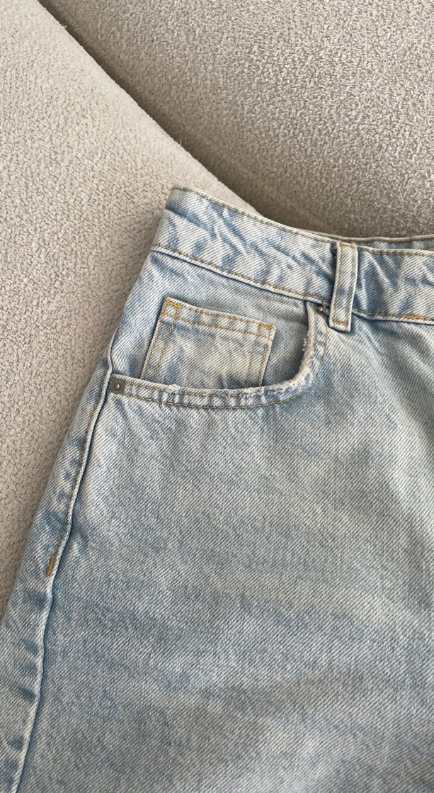 Mavi Pastel Renkli Kadın Salaş uzun Kot Şort - Görsel 2