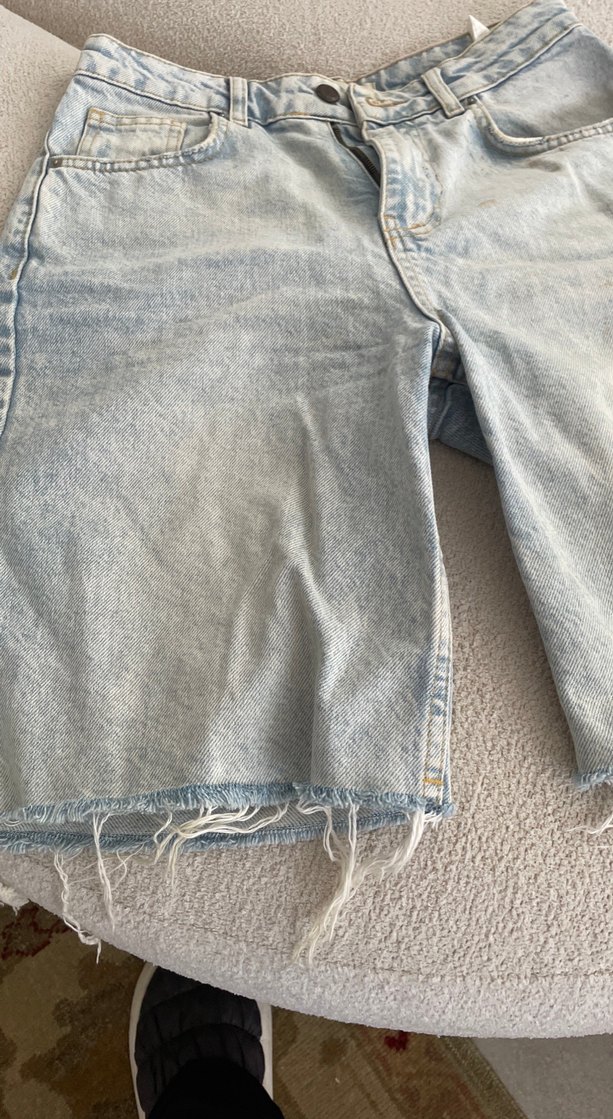 Mavi Pastel Renkli Kadın Salaş uzun Kot Şort - Görsel 3