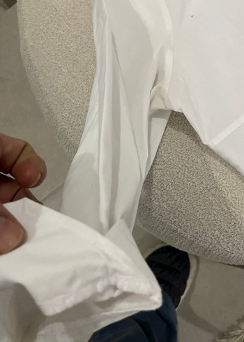 Kadın Beyaz Keten Kısa Kollu Gömlek - Görsel 7