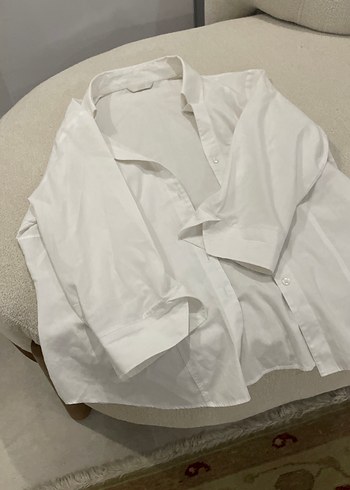 Kadın Beyaz Keten Kısa Kollu Gömlek - Görsel 8