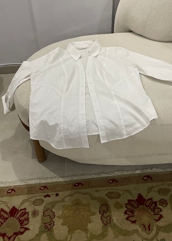 Kadın Beyaz Keten Kısa Kollu Gömlek - Görsel 2