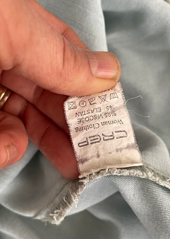 Düğmeli Uzun Kollu Gri Denim Kadın Gömlek - Görsel 13