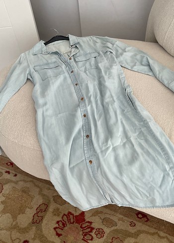 Düğmeli Uzun Kollu Gri Denim Kadın Gömlek - Görsel 12