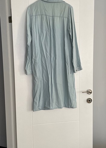 Düğmeli Uzun Kollu Gri Denim Kadın Gömlek - Görsel 8