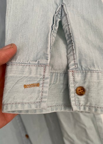 Düğmeli Uzun Kollu Gri Denim Kadın Gömlek - Görsel 6