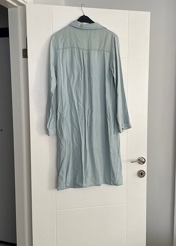 Düğmeli Uzun Kollu Gri Denim Kadın Gömlek - Görsel 7