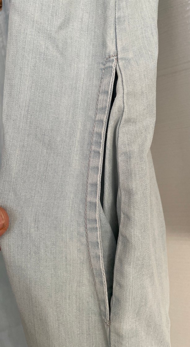 Düğmeli Uzun Kollu Gri Denim Kadın Gömlek - Görsel 5