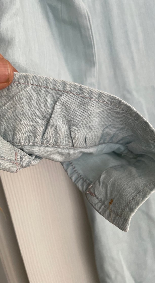 Düğmeli Uzun Kollu Gri Denim Kadın Gömlek - Görsel 2