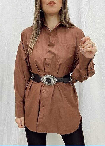 Kahverengi s beden oversize gömlek