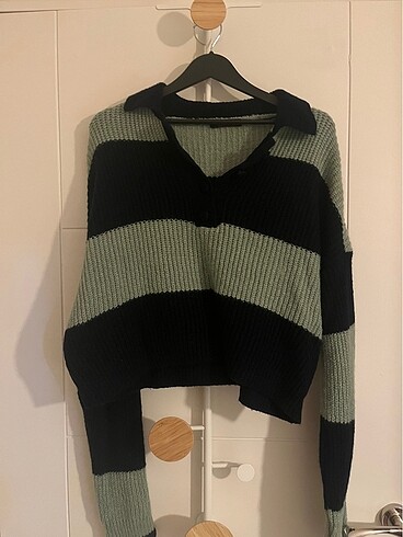 Lacivert crop polo yaka triko kazak