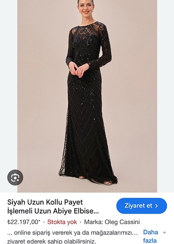 Oleg Cassini Uzun Siyah İşlemeli ve Boncuklu Abiye Elbise