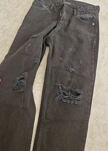 Diğer Siyah Yırtık Loose Fit Kadın Jean
