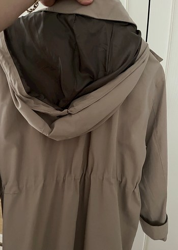 38 Beden camel Renk Bej Midi Kadın Trençkot, Düğmeli, Uzun Kollu