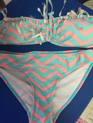 Mavi pembe destekli bikini