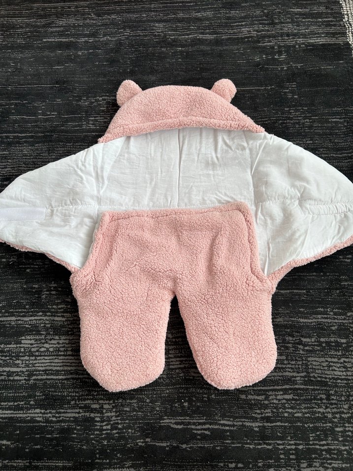 Pembe Peluş Bebek Battaniyesi Kulaklı - Görsel 3