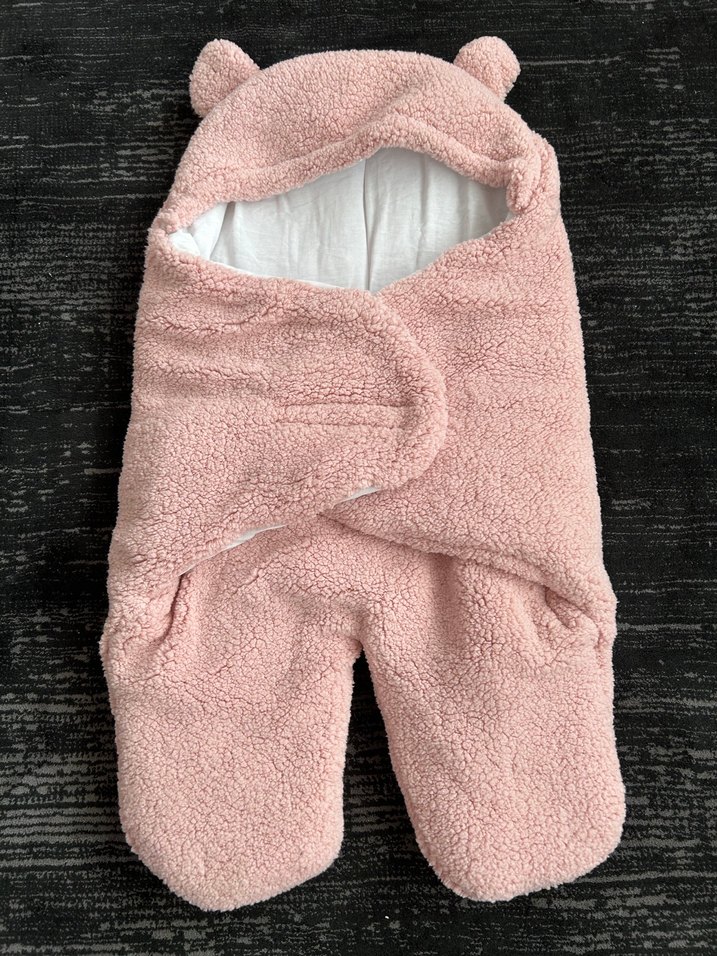 Pembe Peluş Bebek Battaniyesi Kulaklı - Görsel 4