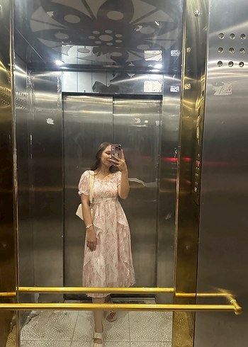 Pembe Pastel Çiçekli Uzun Bohem Elbise - Görsel 5