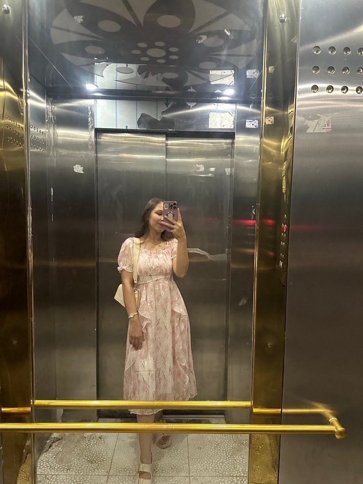 Pembe Pastel Çiçekli Uzun Bohem Elbise - Görsel 5