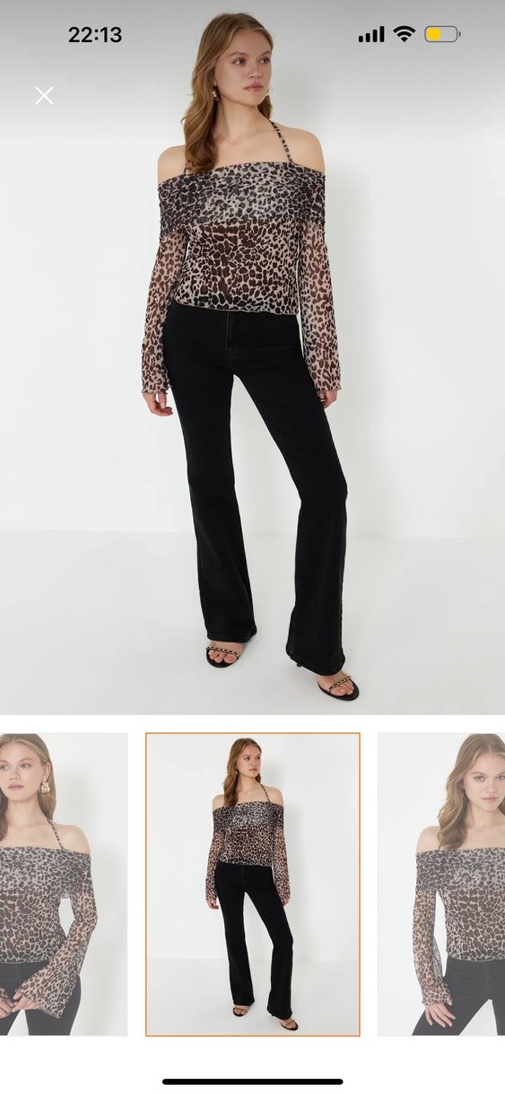 Leopar Desenli Kürk Detaylı Straplez Bluz - Görsel 2