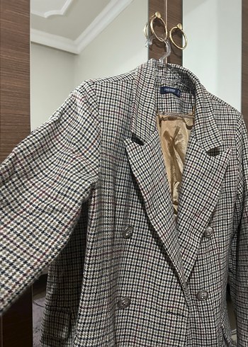 Düğmeli Kareli Kaşe Blazer Ceket - Görsel 4