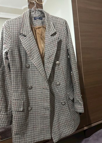 Düğmeli Kareli Kaşe Blazer Ceket - Görsel 2