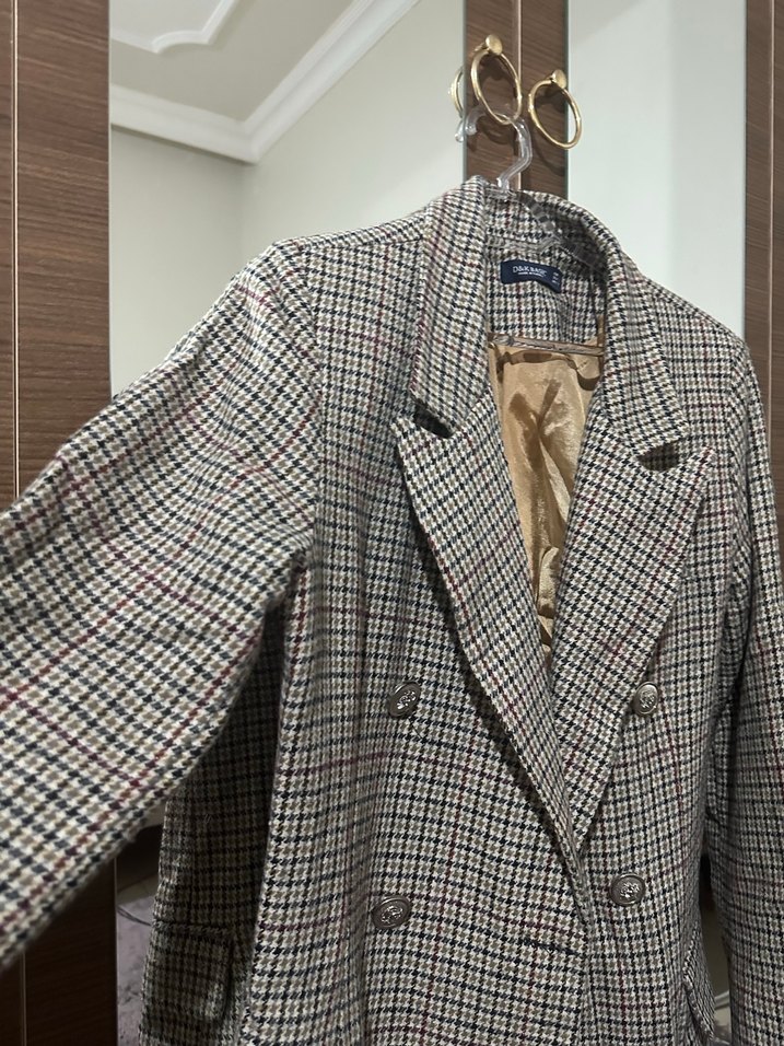 Düğmeli Kareli Kaşe Blazer Ceket - Görsel 4