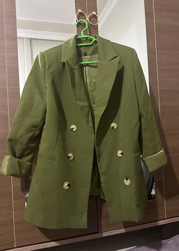 Kadın Haki Düğmeli Midi Blazer Ceket - Görsel 3