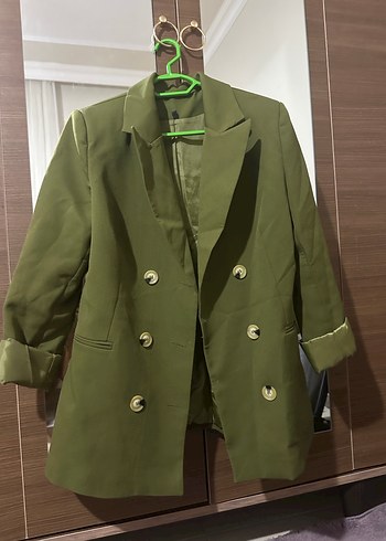 Kadın Haki Düğmeli Midi Blazer Ceket - Görsel 4