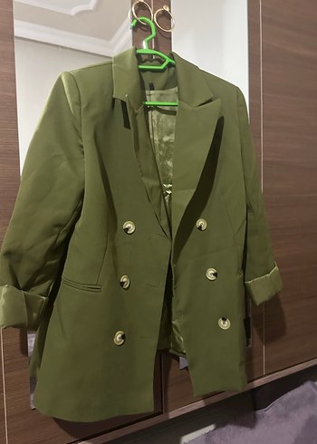 Kadın Haki Düğmeli Midi Blazer Ceket - Görsel 5