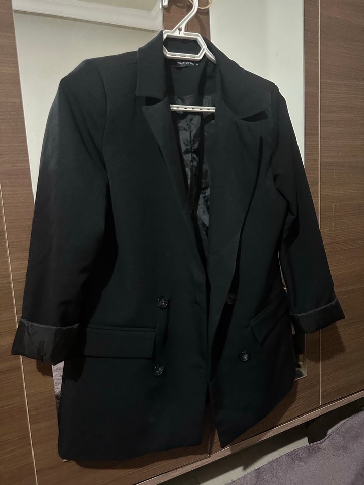 Düğmeli Siyah Kadın Blazer Ceket - Görsel 3