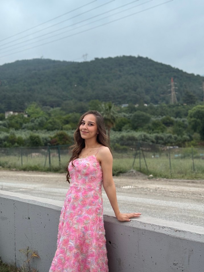 Pembe üç boyutlu güllü  Elbise - Görsel 2