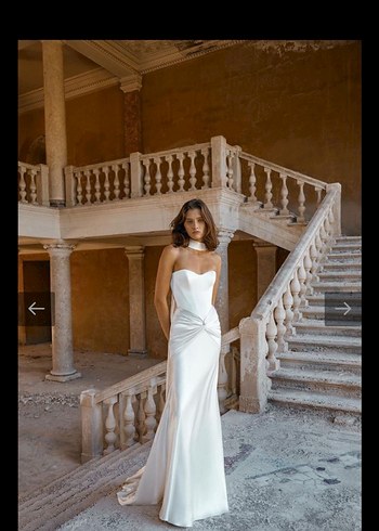 Beyaz Straplez A Kesim Uzun Gelinlik - Görsel 2