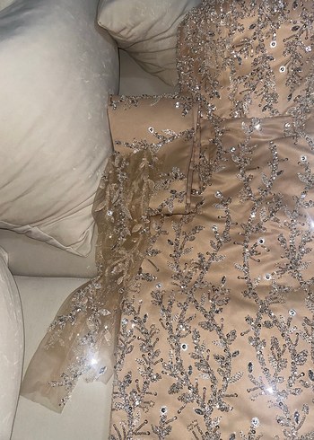 Uzun Kollu Işıltılı Midi  Abiye Elbise - Görsel 5