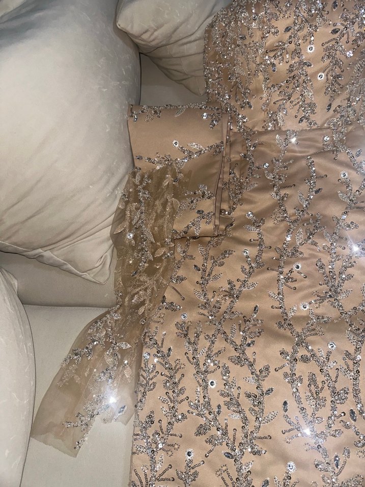 Uzun Kollu Işıltılı Midi  Abiye Elbise - Görsel 5