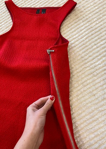Kırmızı Yüksek Yakalı Mini Elbise - Görsel 2