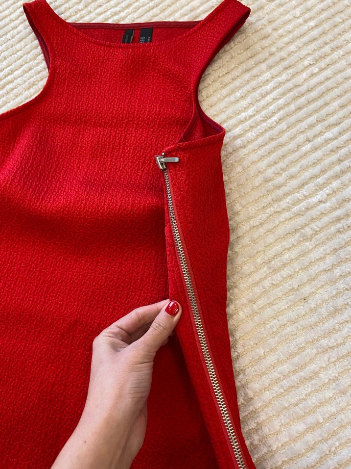 Kırmızı Yüksek Yakalı Mini Elbise - Görsel 2