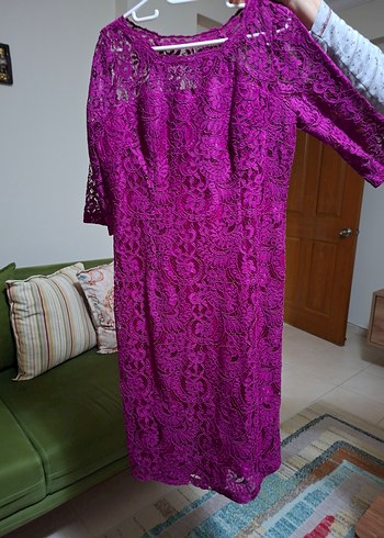 Ekol Mor Dantel Midi Elbise - Görsel 3